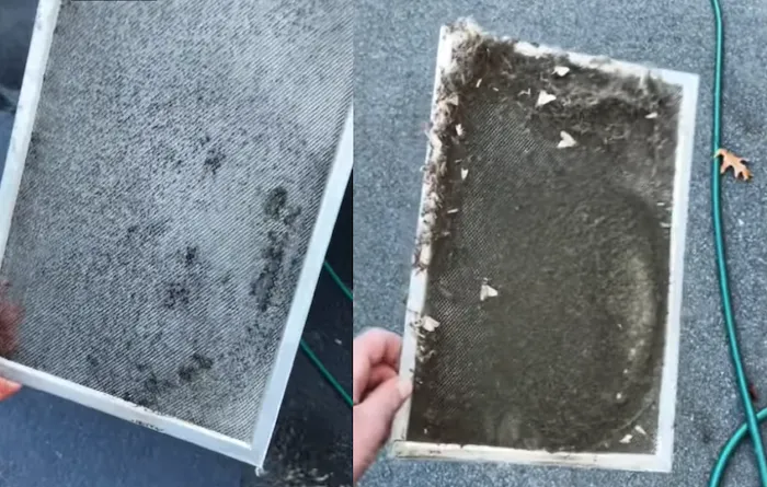 ERV maintenance demonstration comparing dirty and clean air filters
